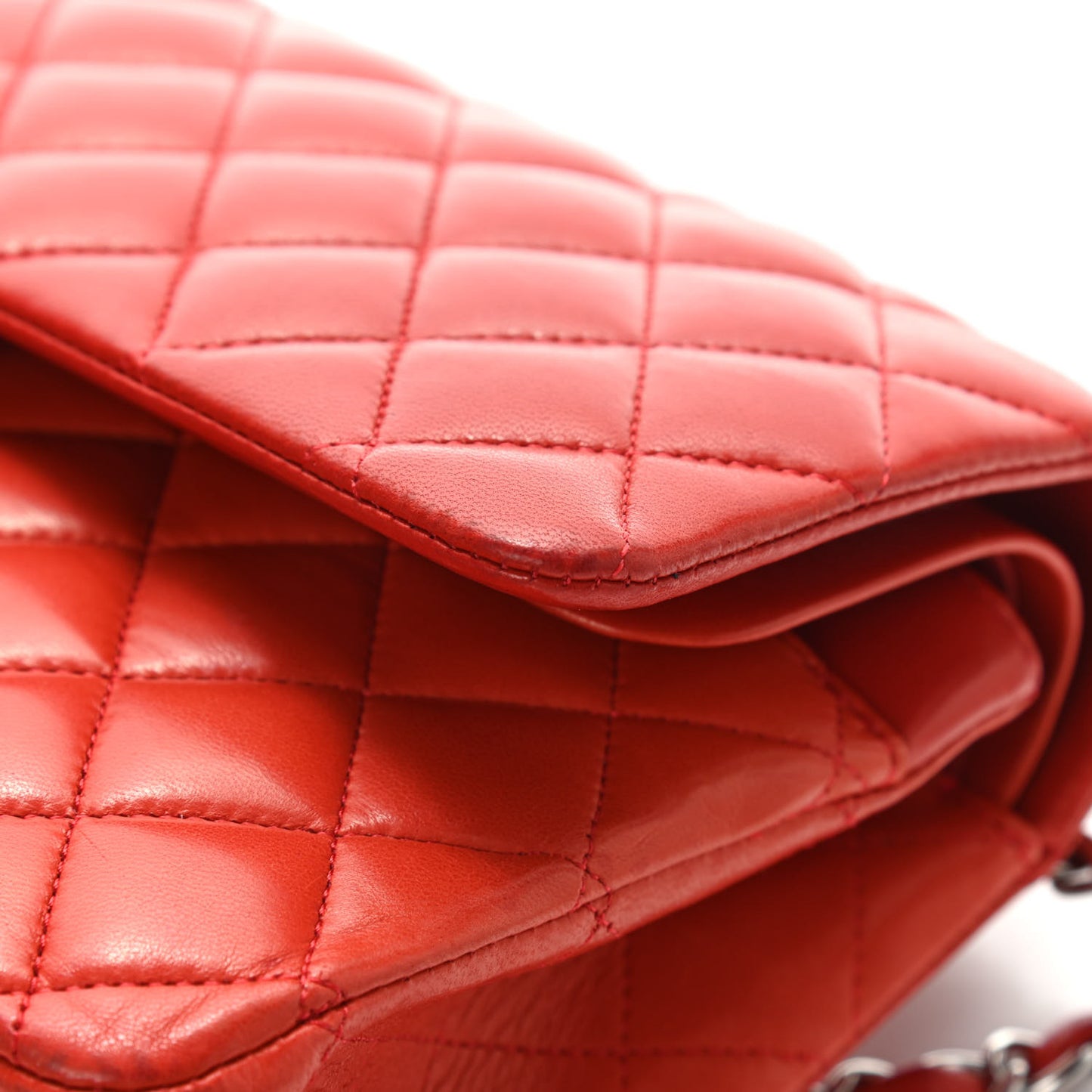 Lambskin Quilted Medium Double Flap Red