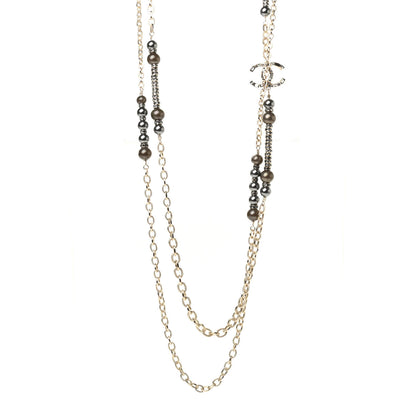 Chanel Pearl Crystal CC Long Necklace Gold 1 of 5