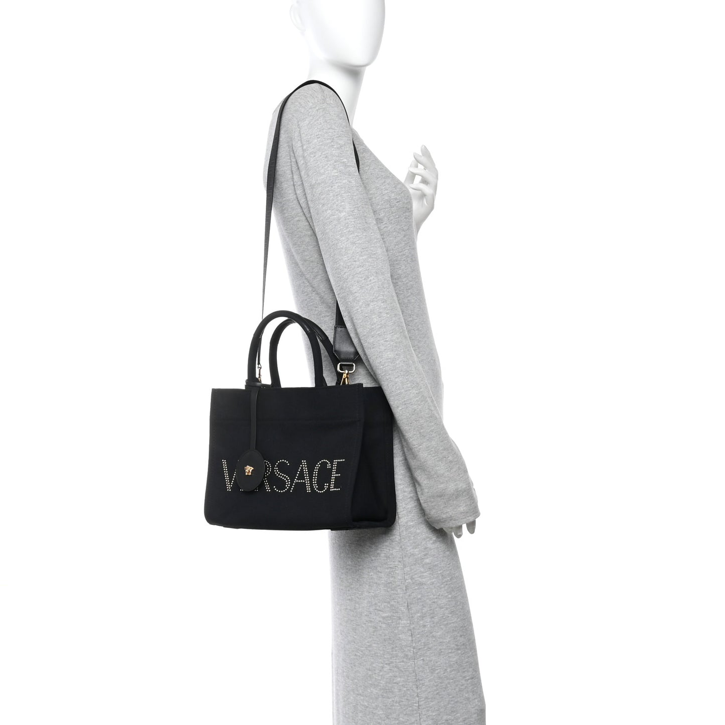 Canvas Studded Small Logo Tote Bag Black