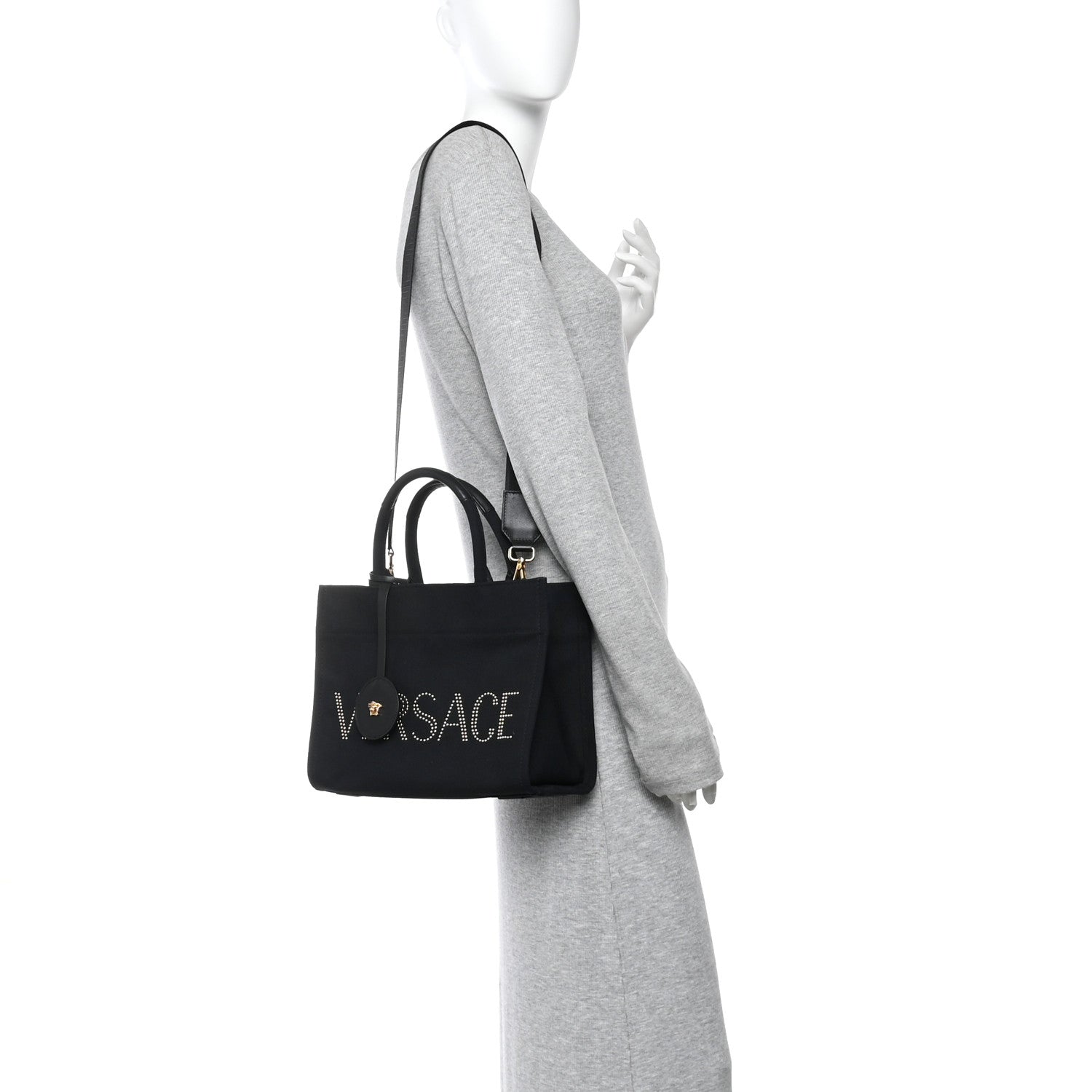 Versace Canvas Studded Small Logo Tote Bag Black 2 of 11