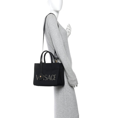 Versace Canvas Studded Small Logo Tote Bag Black 2 of 11