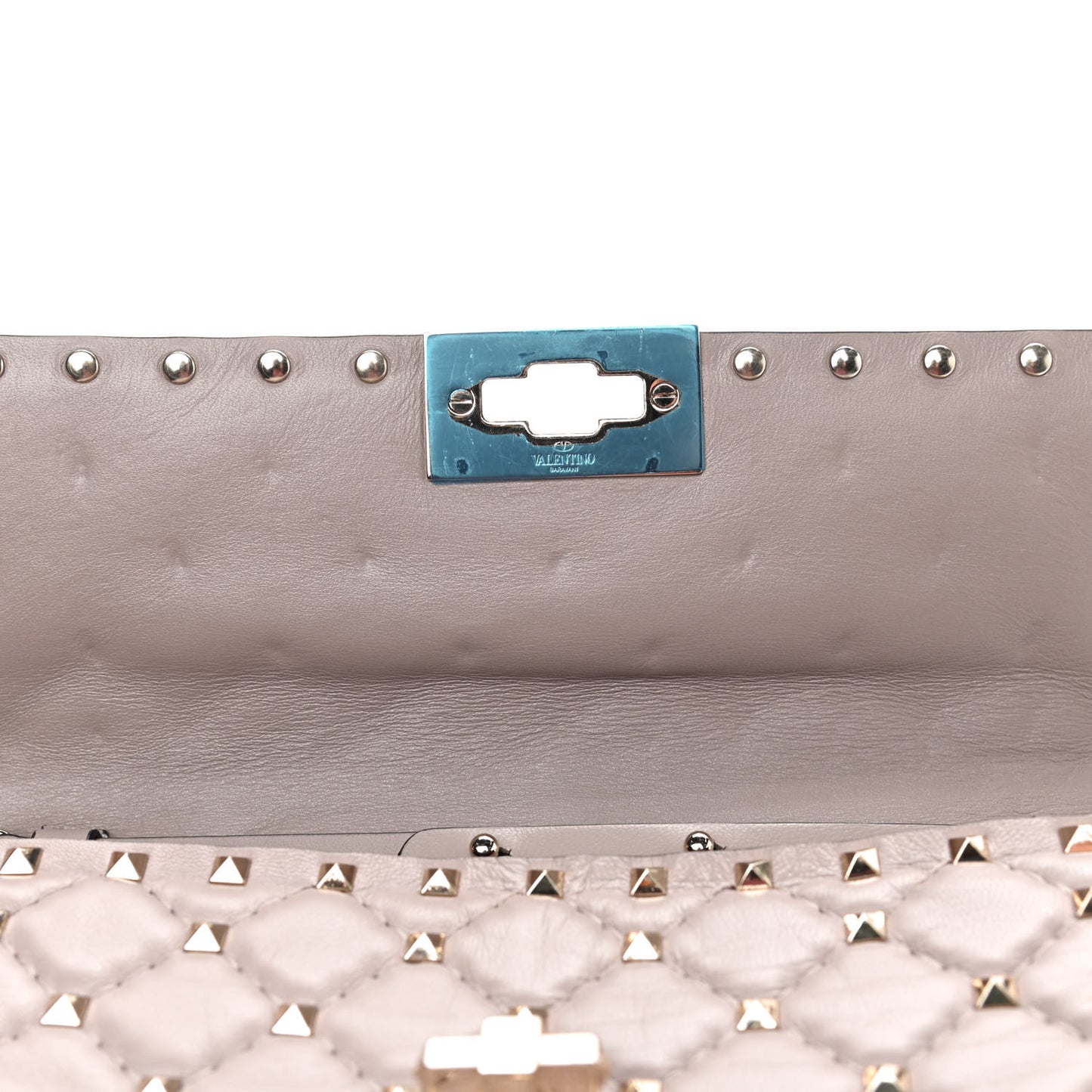 Lambskin Rockstud Spike Wallet on Chain Poudre