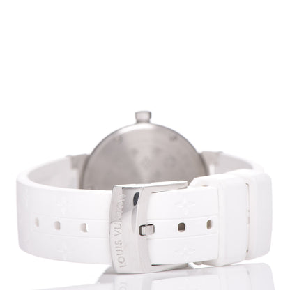 Louis Vuitton Stainless Steel Rubber Diamond Pink Mother of Pearl 28mm Tambour Quartz Watch 4 of 7