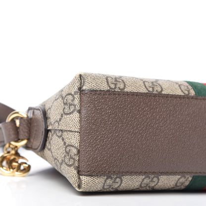 Gucci GG Supreme Monogram Textured Dollar Calfskin Web Small Ophidia Dome Shoulder Bag Beige Ebony New Acero 6 of 10