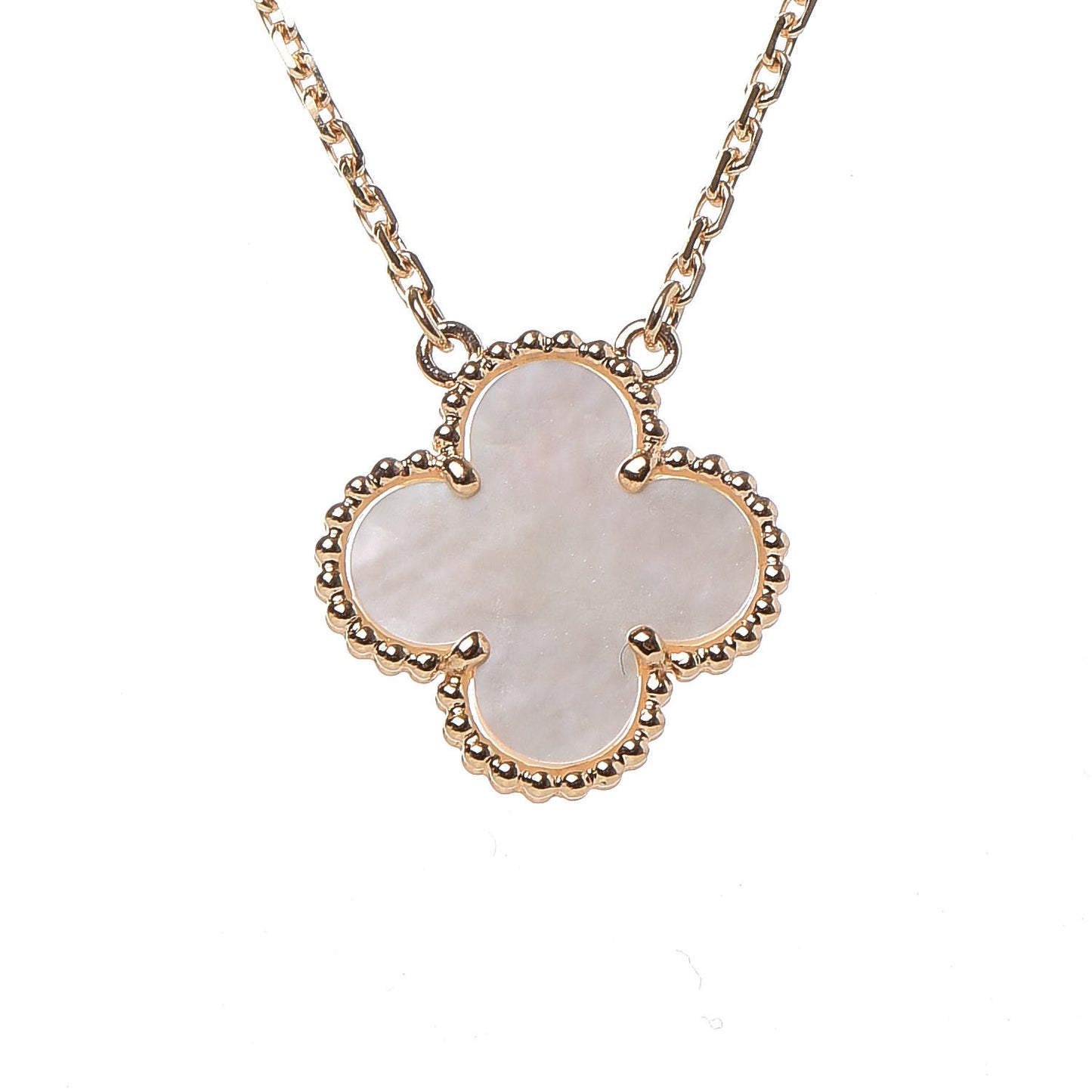 18K Yellow Gold Mother of Pearl Vintage Alhambra Pendant Necklace