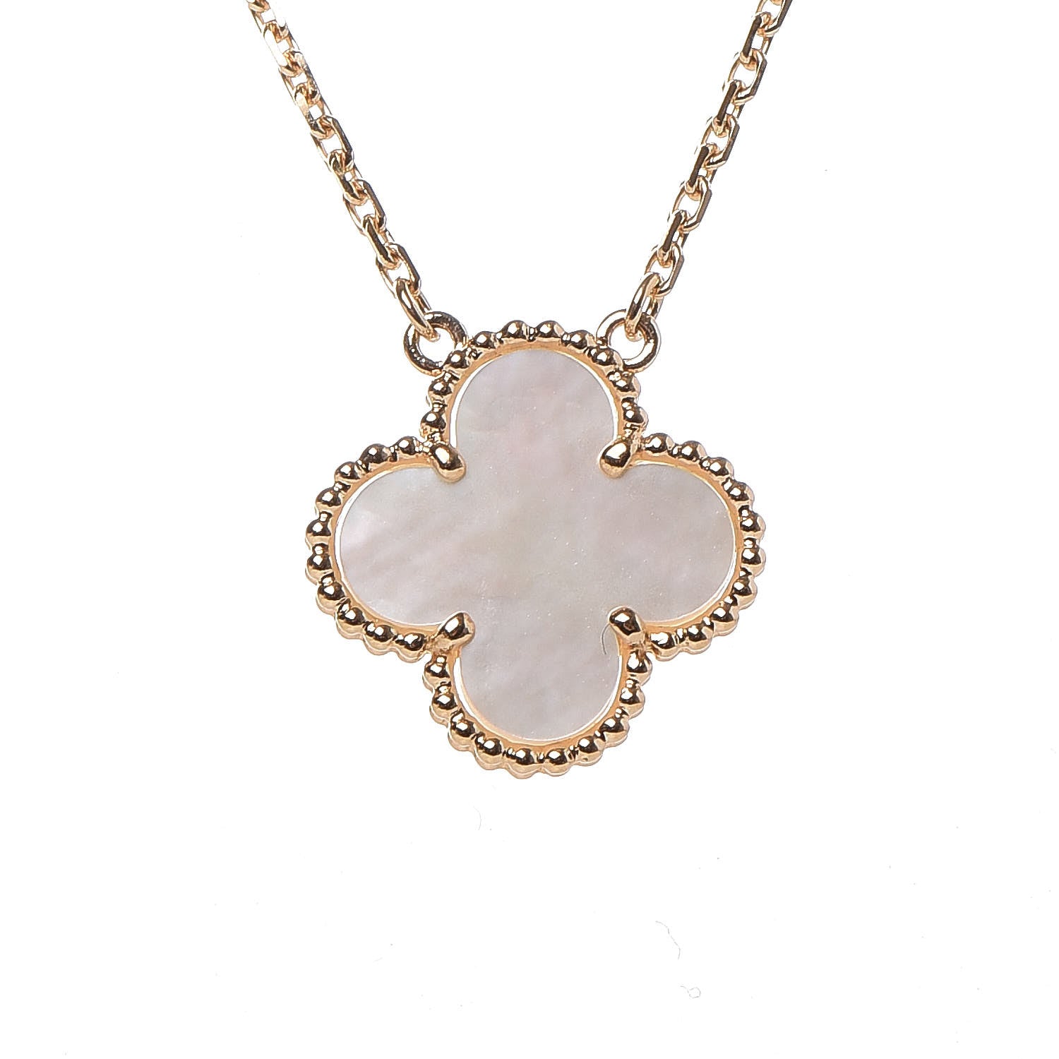 Van Cleef & Arpels 18K Yellow Gold Mother of Pearl Vintage Alhambra Pendant Necklace 4 of 7