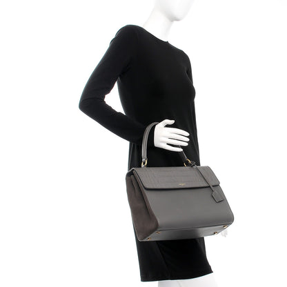 Saint Laurent Calfskin Crocodile Embossed Medium Moujik Top Handle Bag Fog 3 of 11
