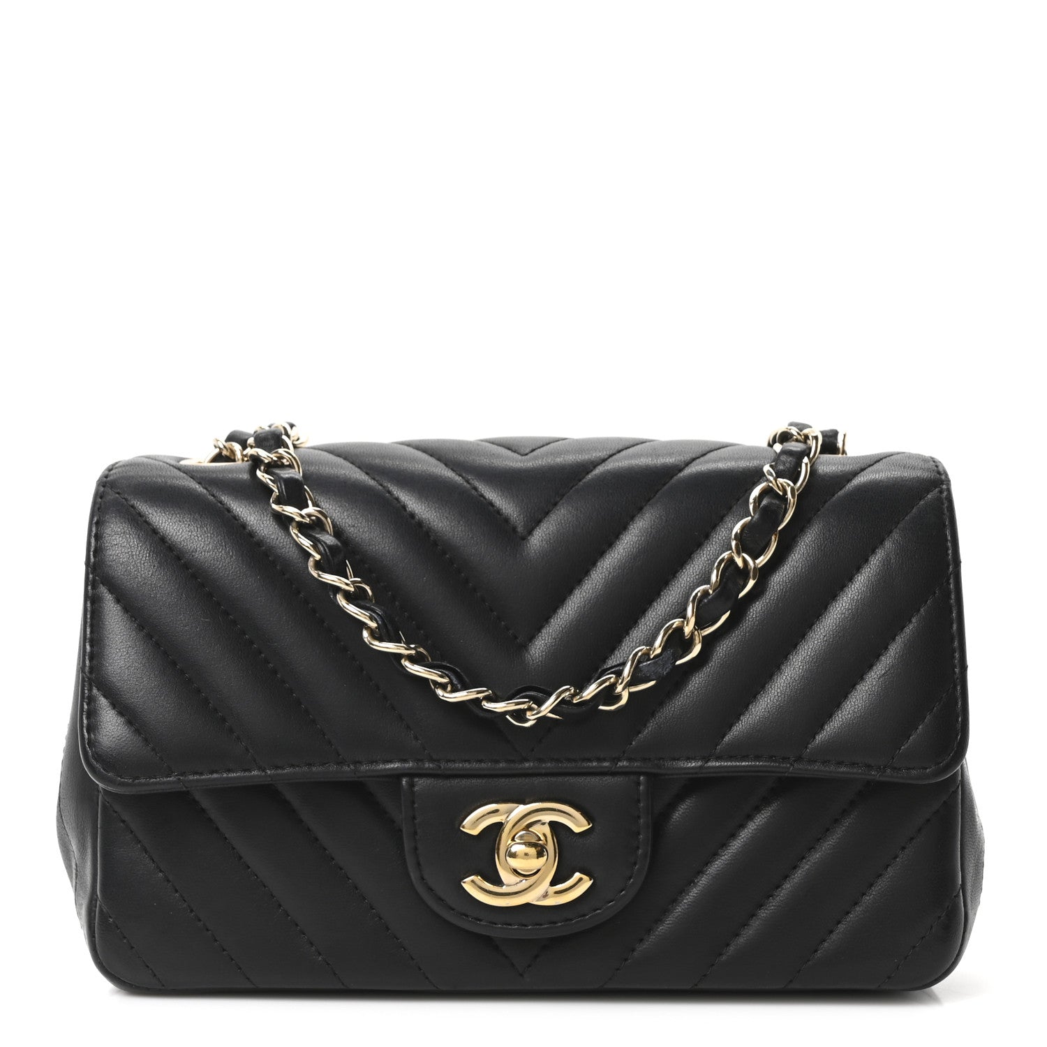 Chanel Lambskin Chevron Quilted Mini Rectangular Flap Black 1 of 10