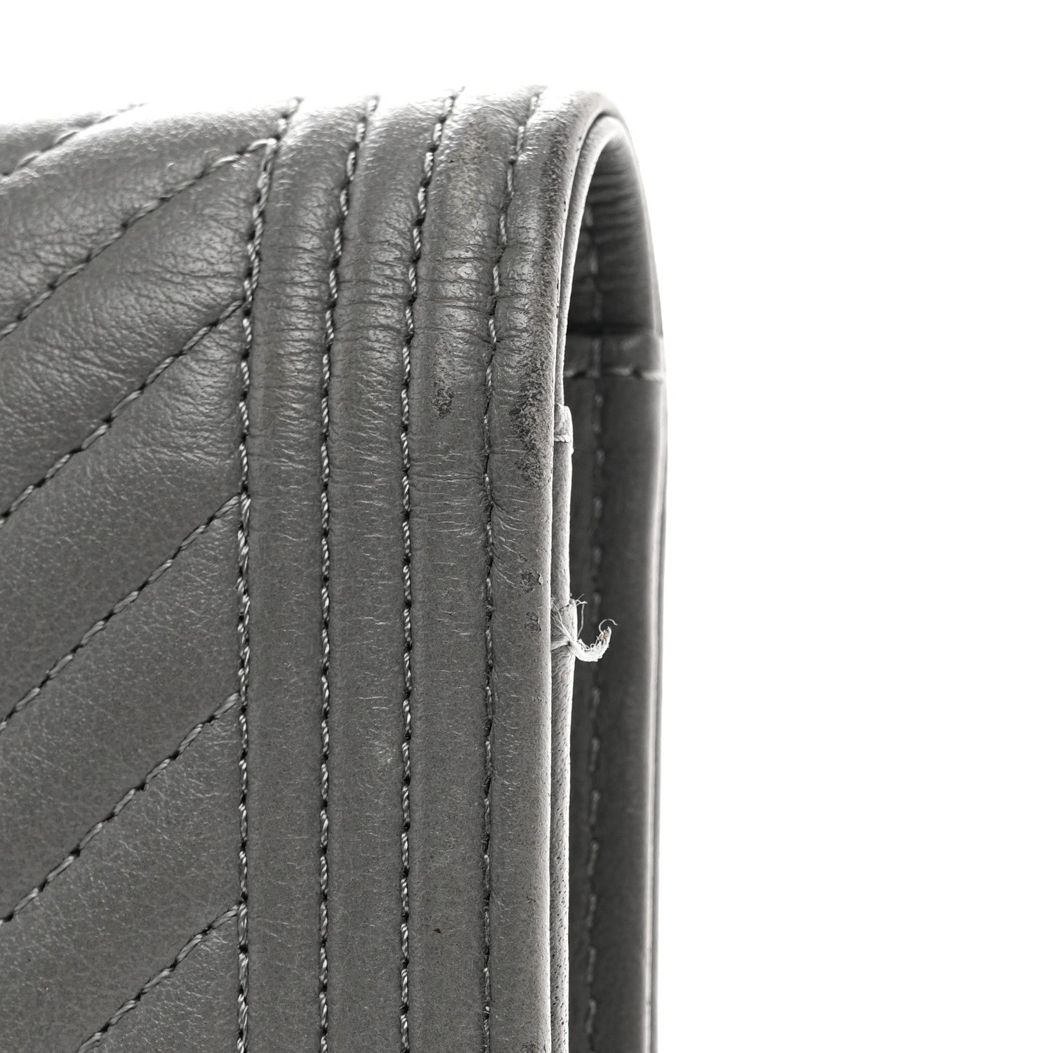 Chanel Calfskin Chevron Quilted Boy Yen Wallet Grey 9 of 11