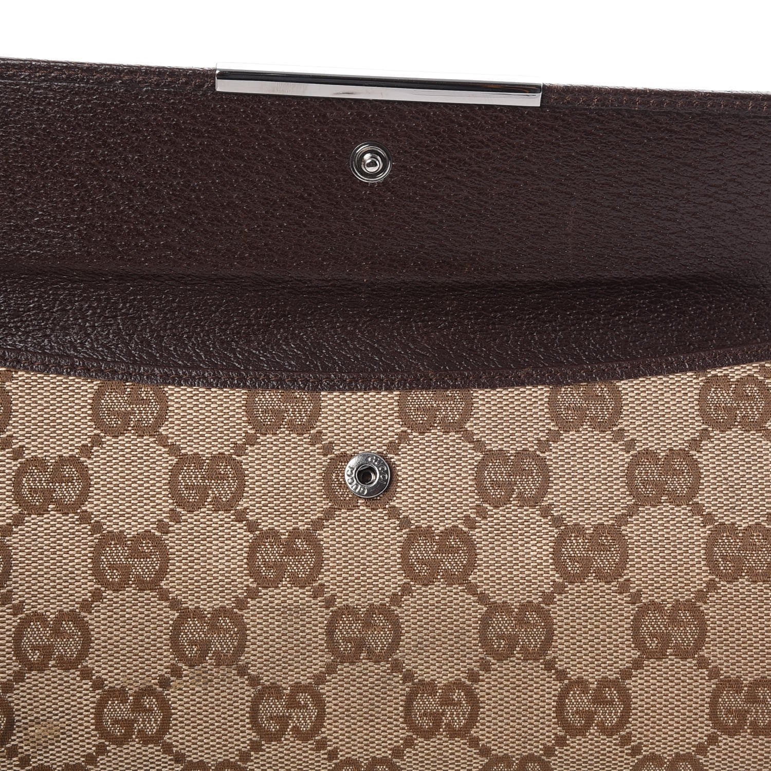Gucci Monogram Metal Bar Continental Flap Wallet Beige Ebony Dark Brown 9 of 18