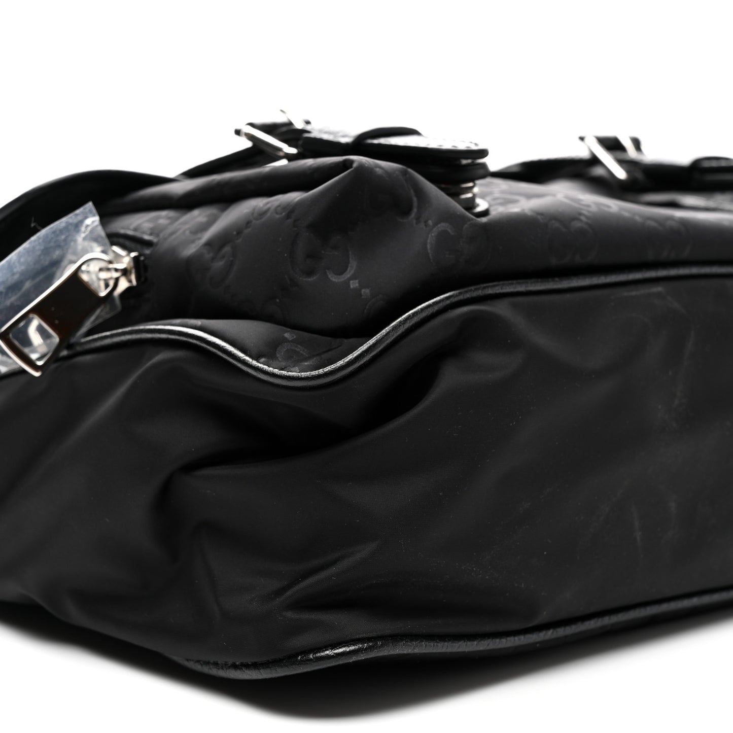 Nylon Monogram Double Buckle Flap Messenger Bag Black