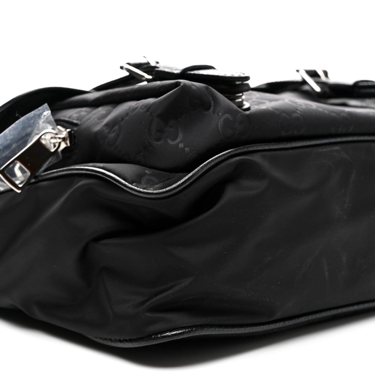 Gucci Nylon Monogram Double Buckle Flap Messenger Bag Black 9 of 10