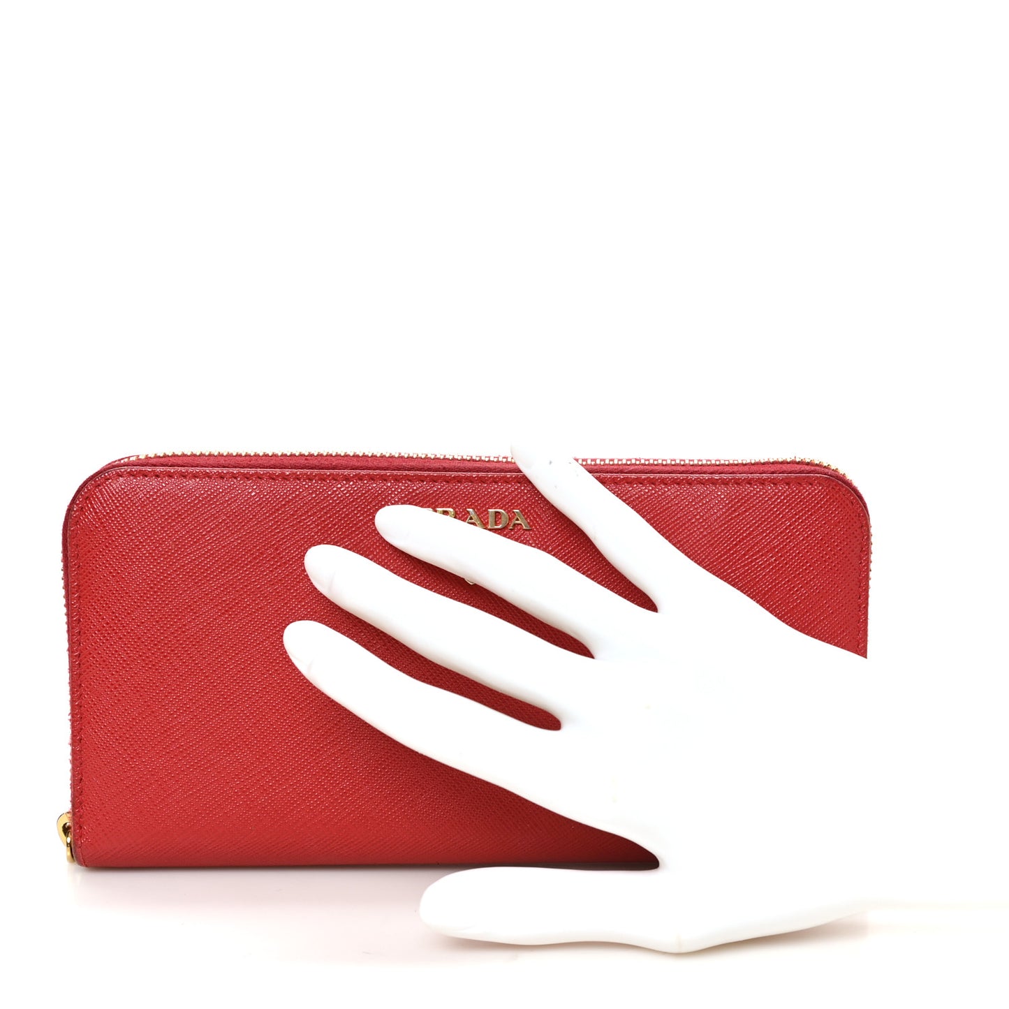 Saffiano Metal Zip Around Wallet Rosso