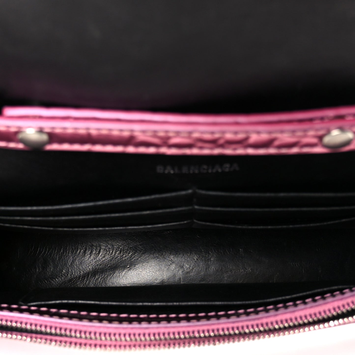 Metallic Shiny Calfskin Crocodile Embossed Hourglass Chain Bag Pink