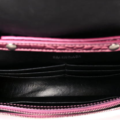 Balenciaga Metallic Shiny Calfskin Crocodile Embossed Hourglass Chain Bag Pink 5 of 11
