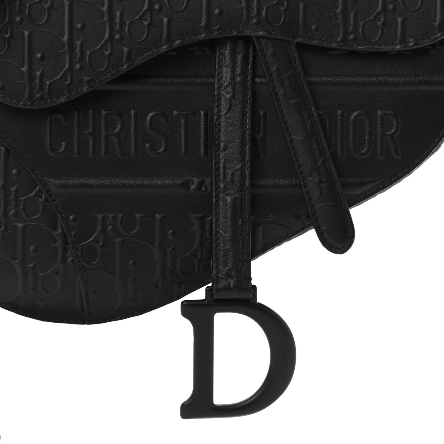 Calfskin Embossed Oblique Saddle Bag With Strap Black