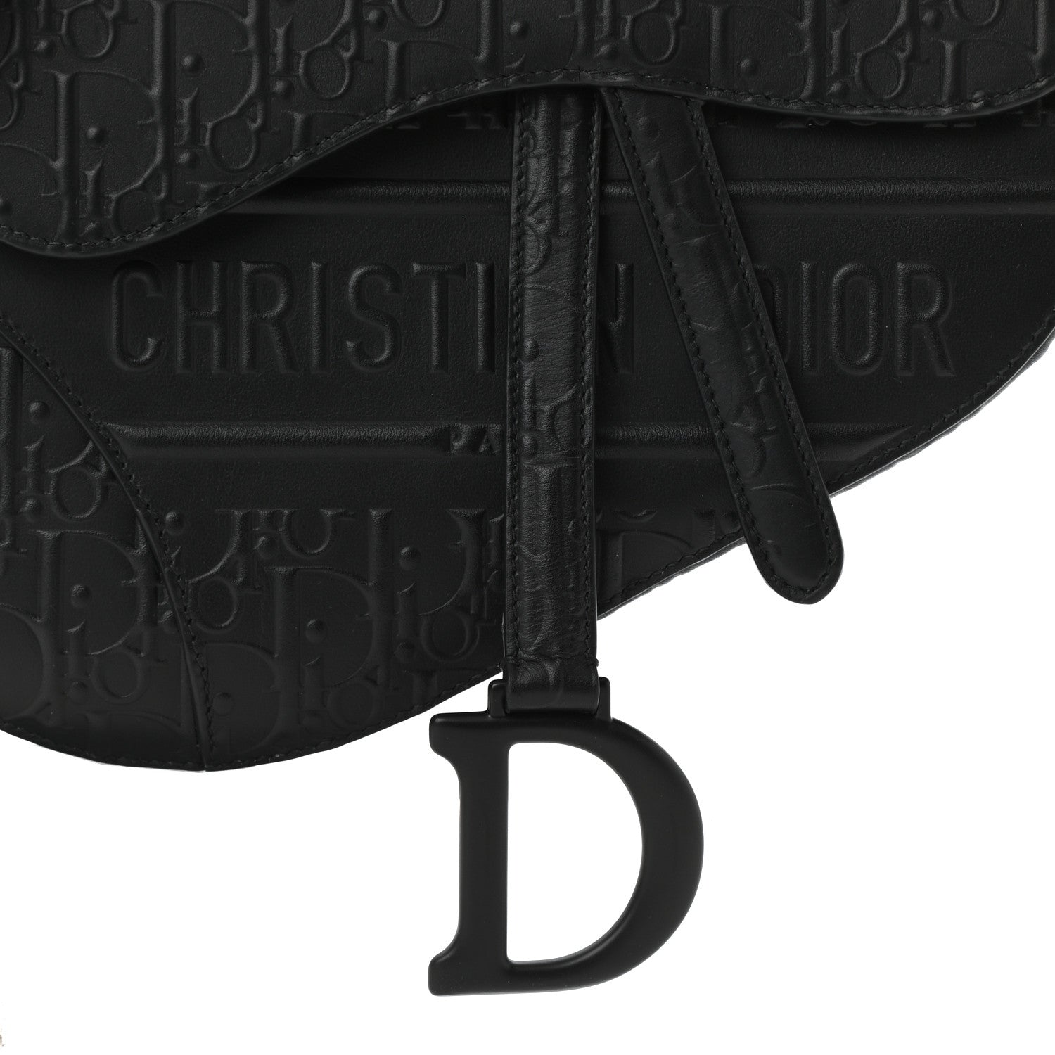 Christian Dior Calfskin Embossed Oblique Saddle Bag With Strap Black 7 of 10