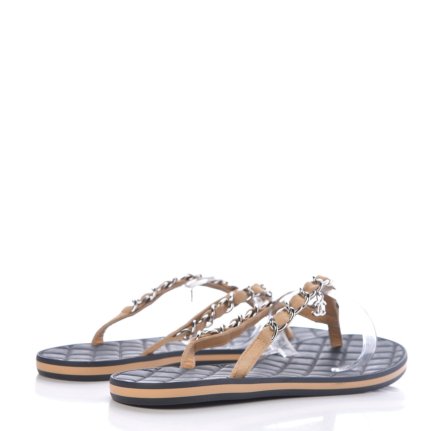 Chanel Suede Calfskin Quilted Chain Thong Sandals 36.5 Black 4 of 9
