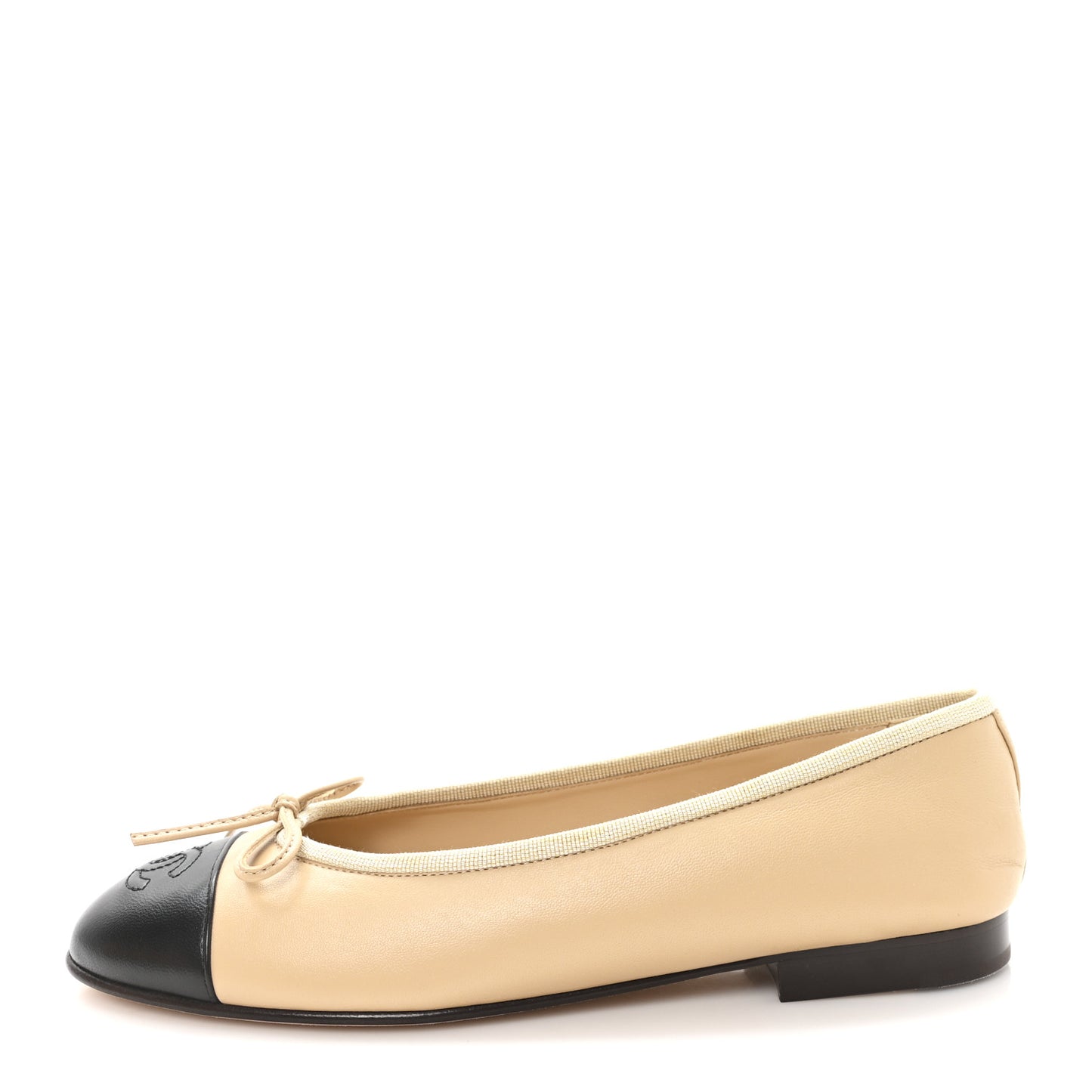 Lambskin Cap Toe CC Ballerina Flats 37.5 Beige Black