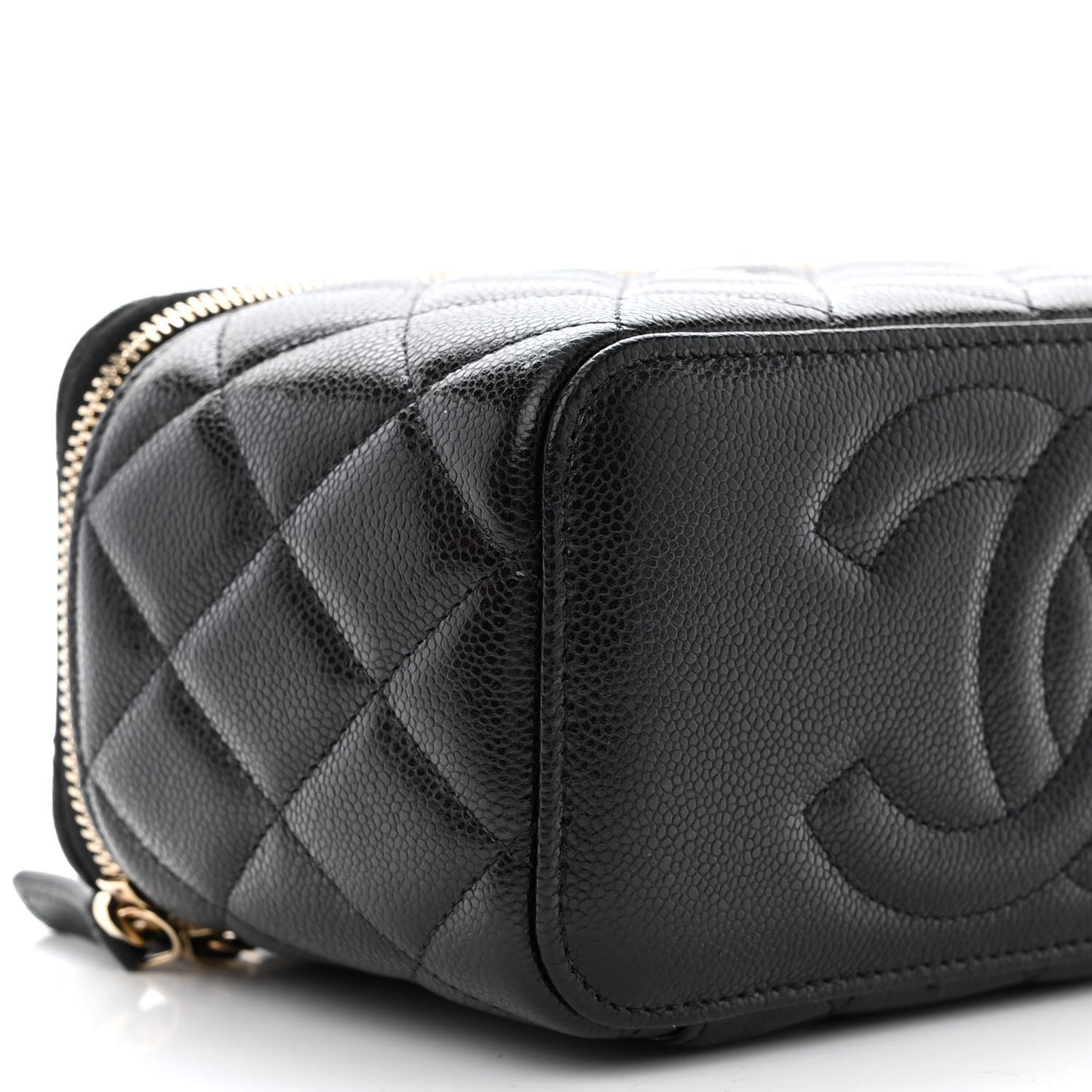 Caviar Quilted Small Vanity Case With Chain Black