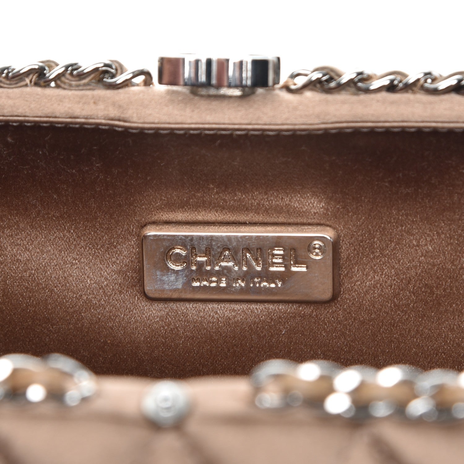Chanel Satin Quilted Chain Around Clutch Beige 6 of 9