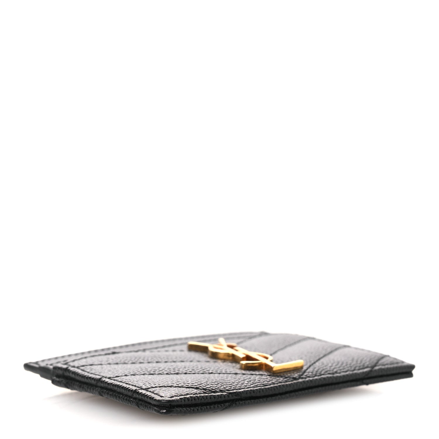 Saint Laurent Grain De Poudre Matelasse Chevron Monogram Credit Card Case Black 4 of 8