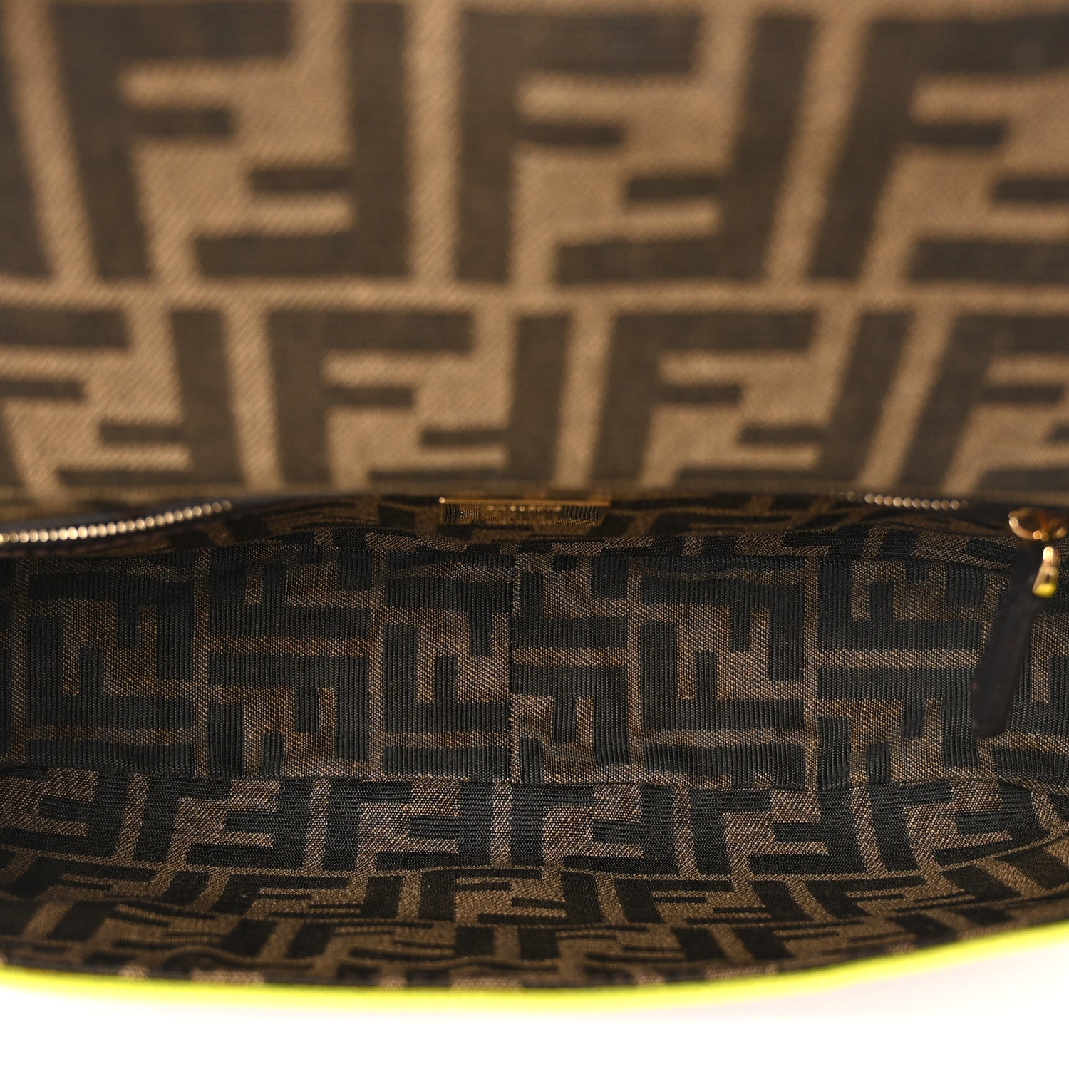 Fendi Fabric Jacquard FF 1974 Large Baguette Tobacco Moro Giallo Fluo 5 of 9
