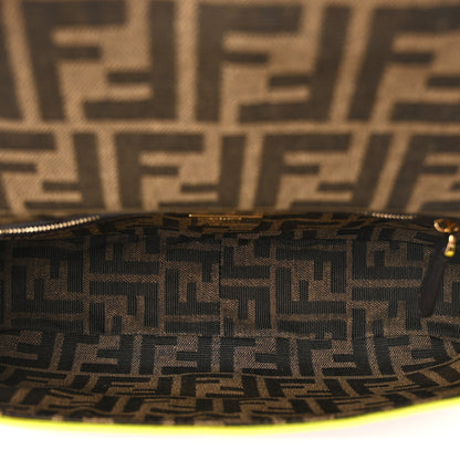 Fendi Fabric Jacquard FF 1974 Large Baguette Tobacco Moro Giallo Fluo 5 of 9
