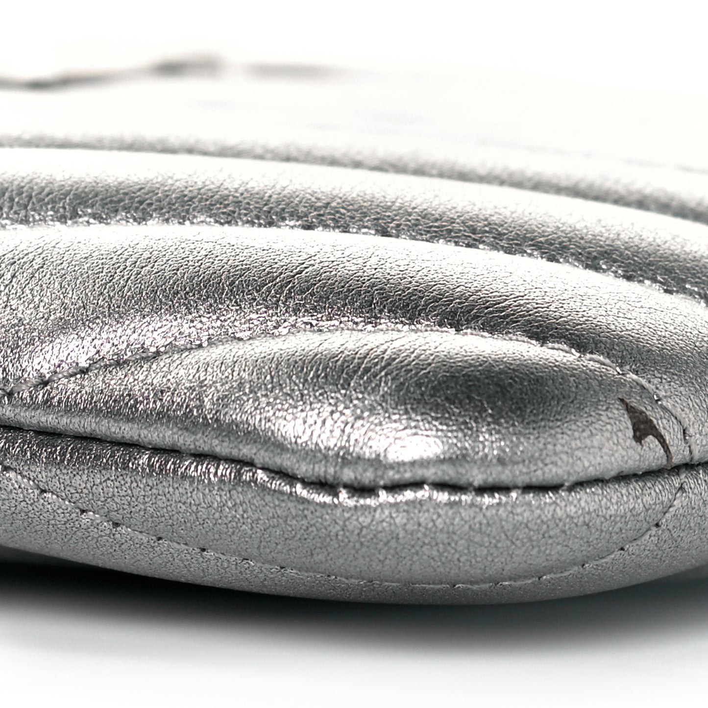 Metallic Calfskin Matelasse Chevron Monogram Pouch Silver
