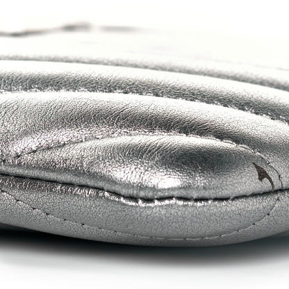 Saint Laurent Metallic Calfskin Matelasse Chevron Monogram Pouch Silver 9 of 10