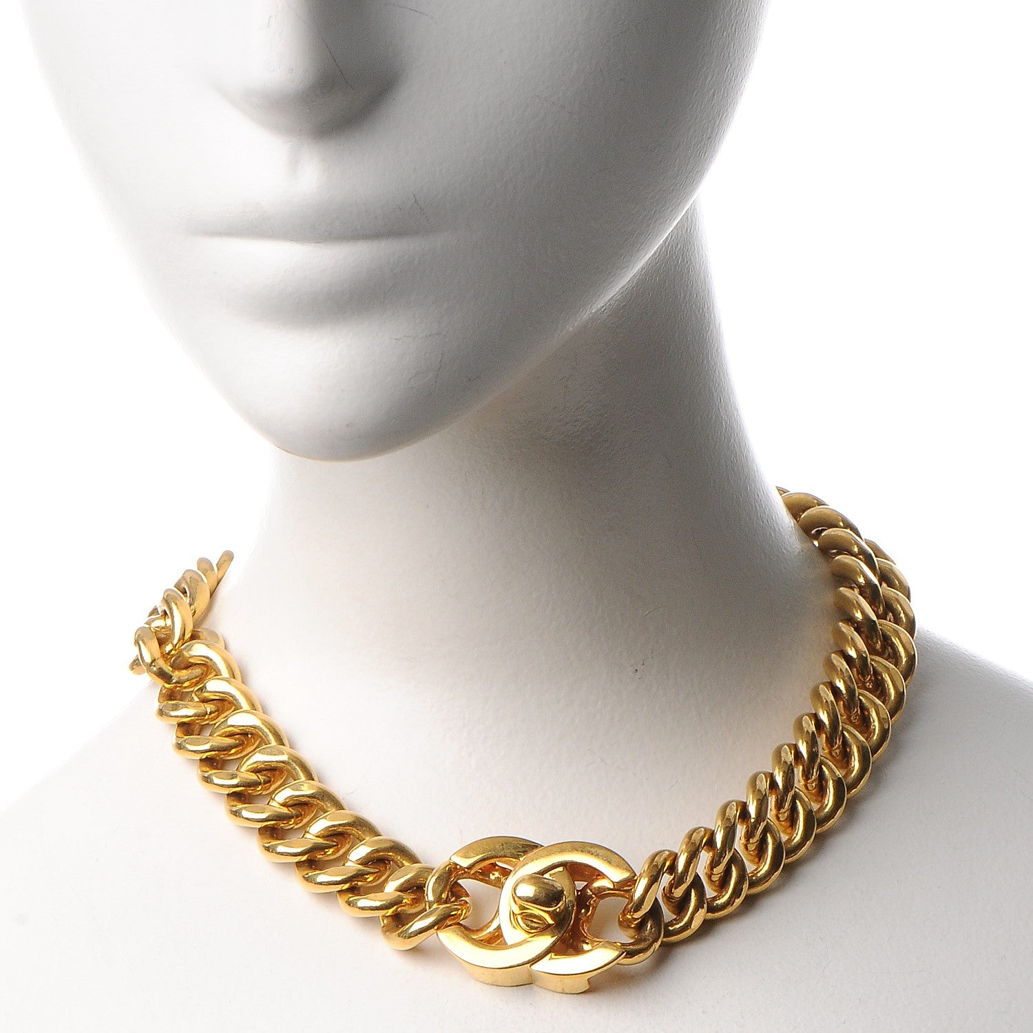 Chanel Chain Link CC Choker Necklace Gold 2 of 8
