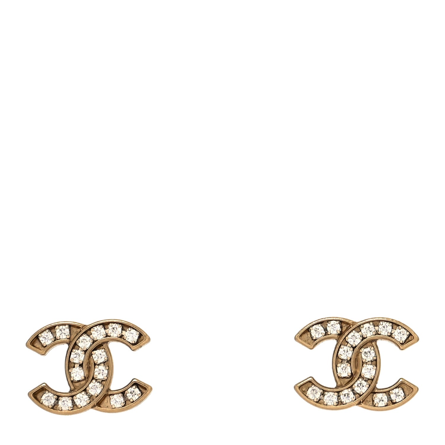 Chanel Matte Metal Crystal CC Earrings Gold 1 of 4