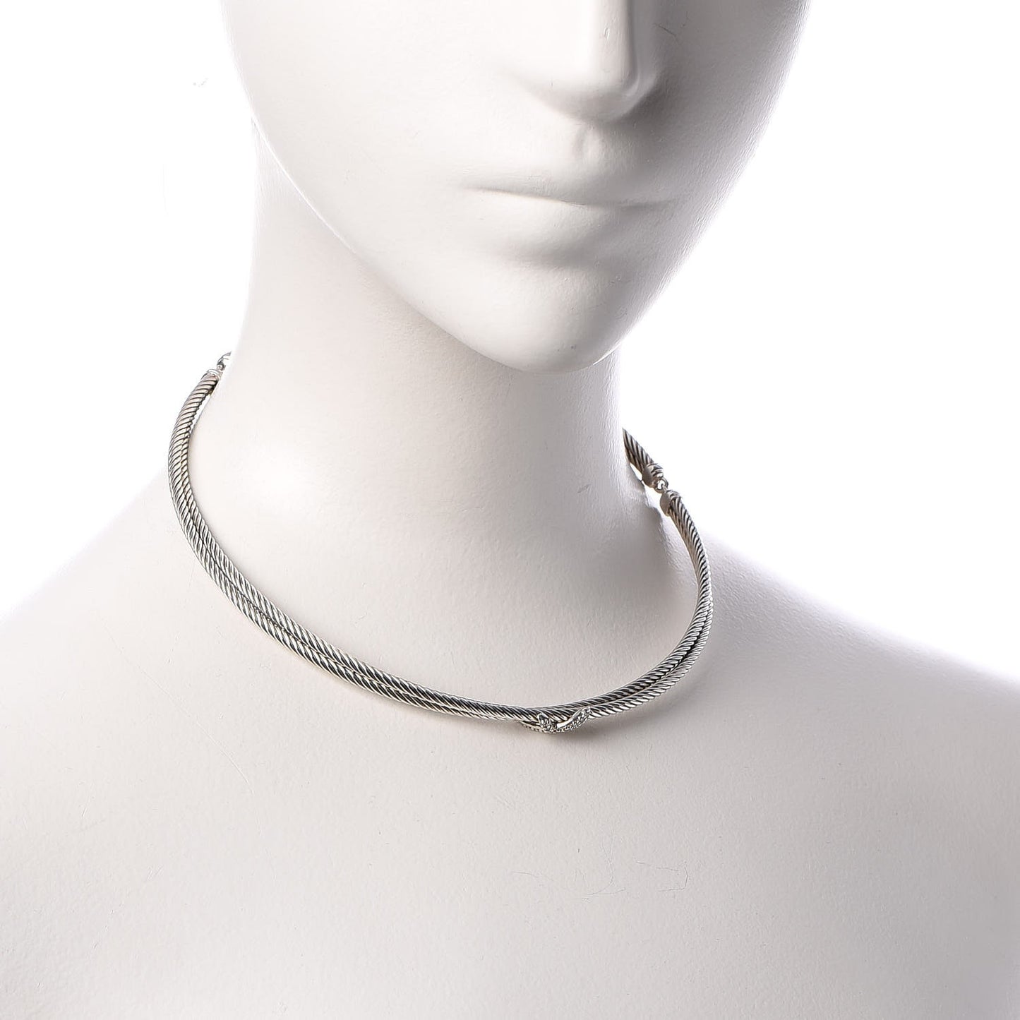 Sterling Silver Diamond Double Cable Crossover X Necklace