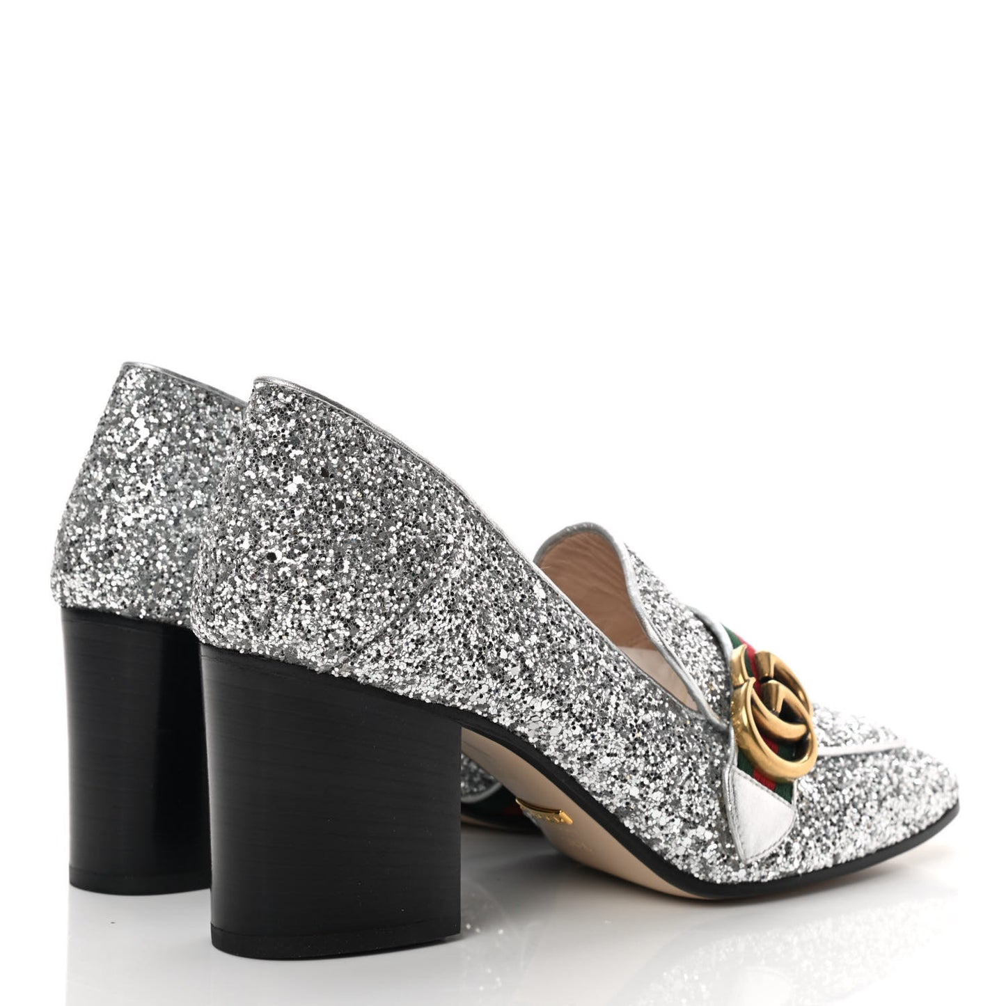 Glitter Nappa Web Peyton 75mm Loafer Pumps 38.5 Argento
