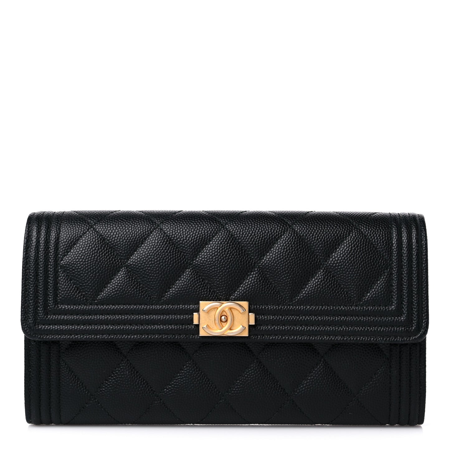 Caviar Quilted Long Boy Flap Wallet Black