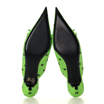 Balenciaga Crepe Satin BB Printed Knife Pointed Toe 40mm Mules 38 Green Fluo Black 5 of 11