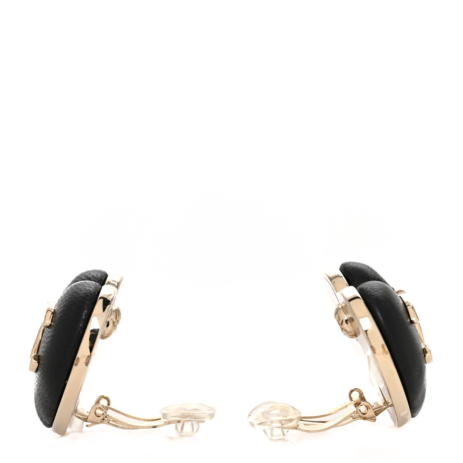 Chanel Lambskin CC Heart Clip On Earrings Black Gold 2 of 3
