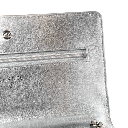 Chanel Metallic Lambskin Quilted Wallet On Chain WOC Silver 13 of 19