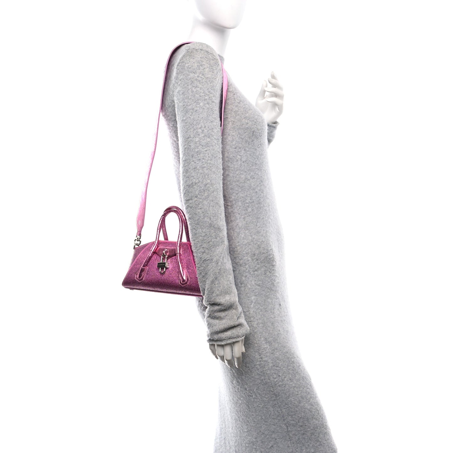 Lambskin Satin Strass Mini Antigona Stretch Neon Pink