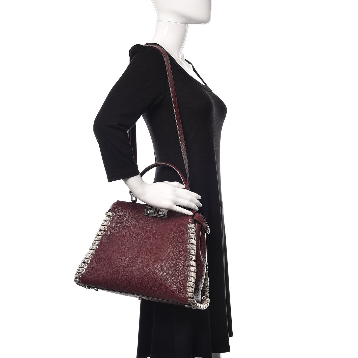 Cuoio Romano Elaphe Selleria Lace Up Bi-Color Medium Peekaboo Iconic Satchel Bordeaux Grigio Polvere Natural