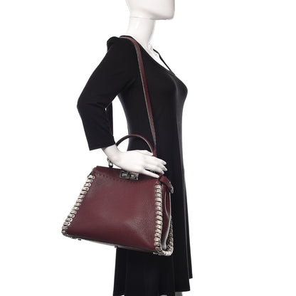 Fendi Cuoio Romano Elaphe Selleria Lace Up Bi-Color Medium Peekaboo Iconic Satchel Bordeaux Grigio Polvere Natural 2 of 15