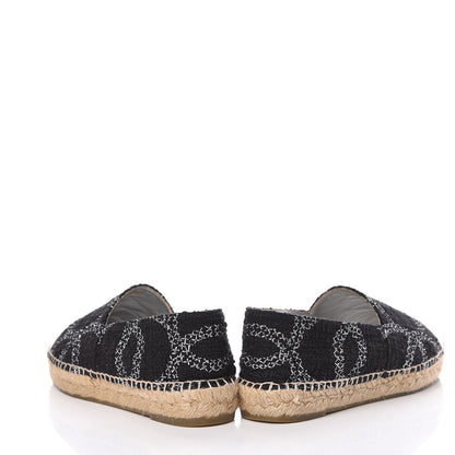 Chanel Tweed Lambskin CC Espadrilles 37 Black Silver 5 of 14