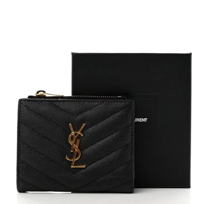 Saint Laurent Grain De Poudre Matelasse Chevron Monogram Zipped Card Case Black 8 of 8
