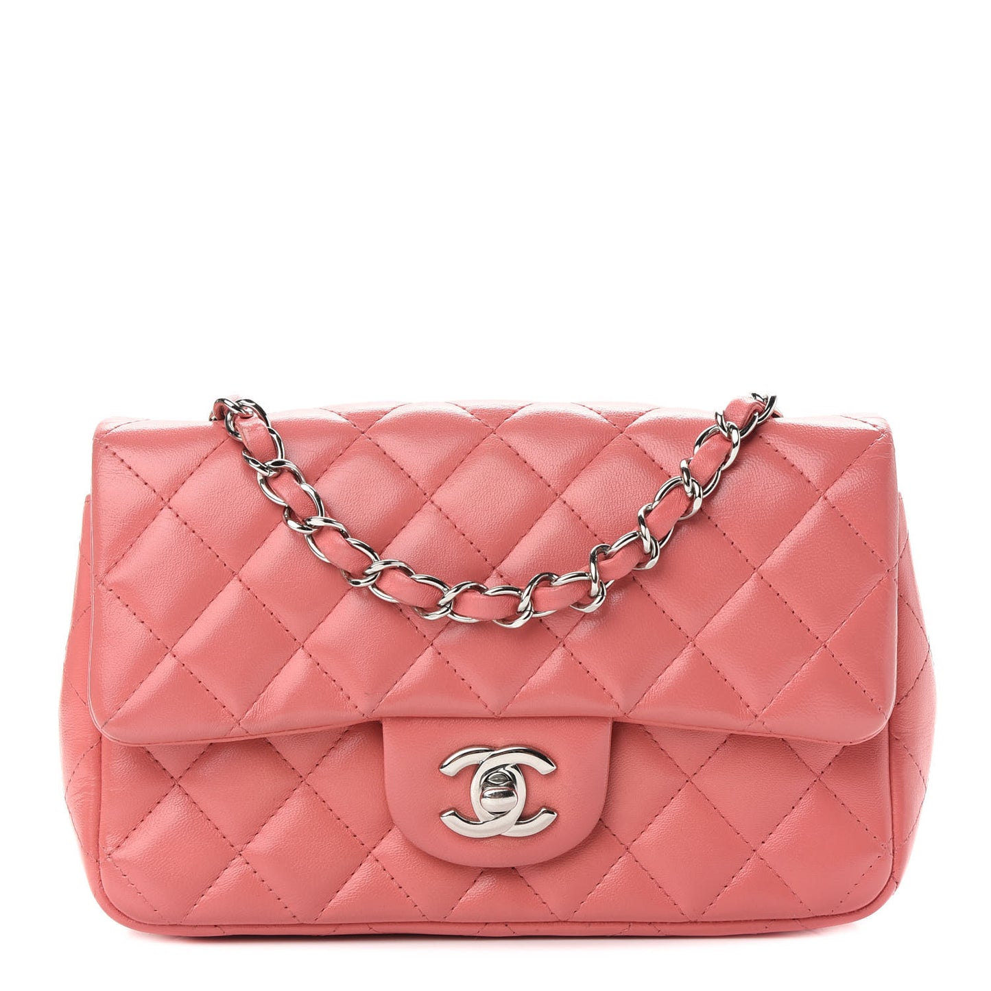 Lambskin Quilted Mini Rectangular Flap Pink