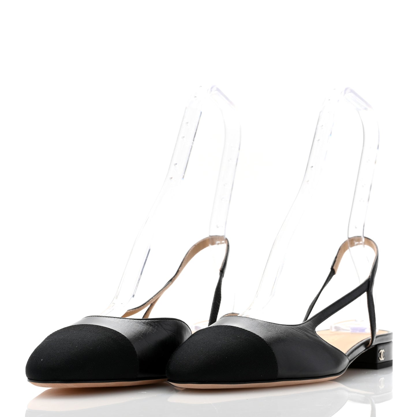 Goatskin Grosgrain Cap Toe CC Slingback Flats 41 Black