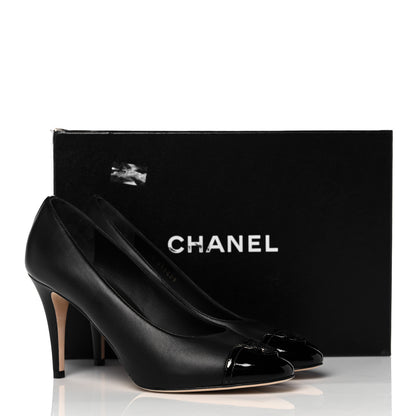 Chanel Lambskin Patent Calfskin Cap Toe CC Pumps 38.5 Black 9 of 9