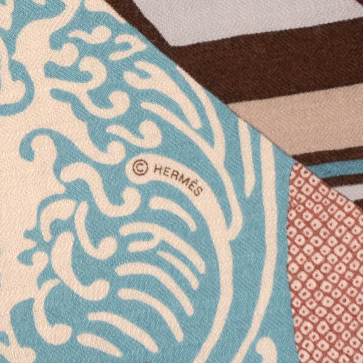 Hermes Cashmere Silk Ex Libris en Monogram Kimonos Shawl GM 140 6 of 10