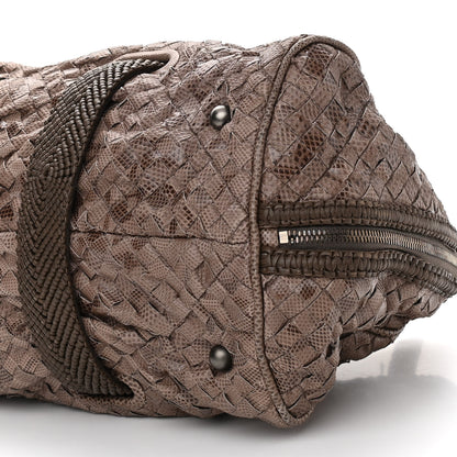 Bottega Veneta Woven Snakeskin Accordion Satchel Brown 11 of 14