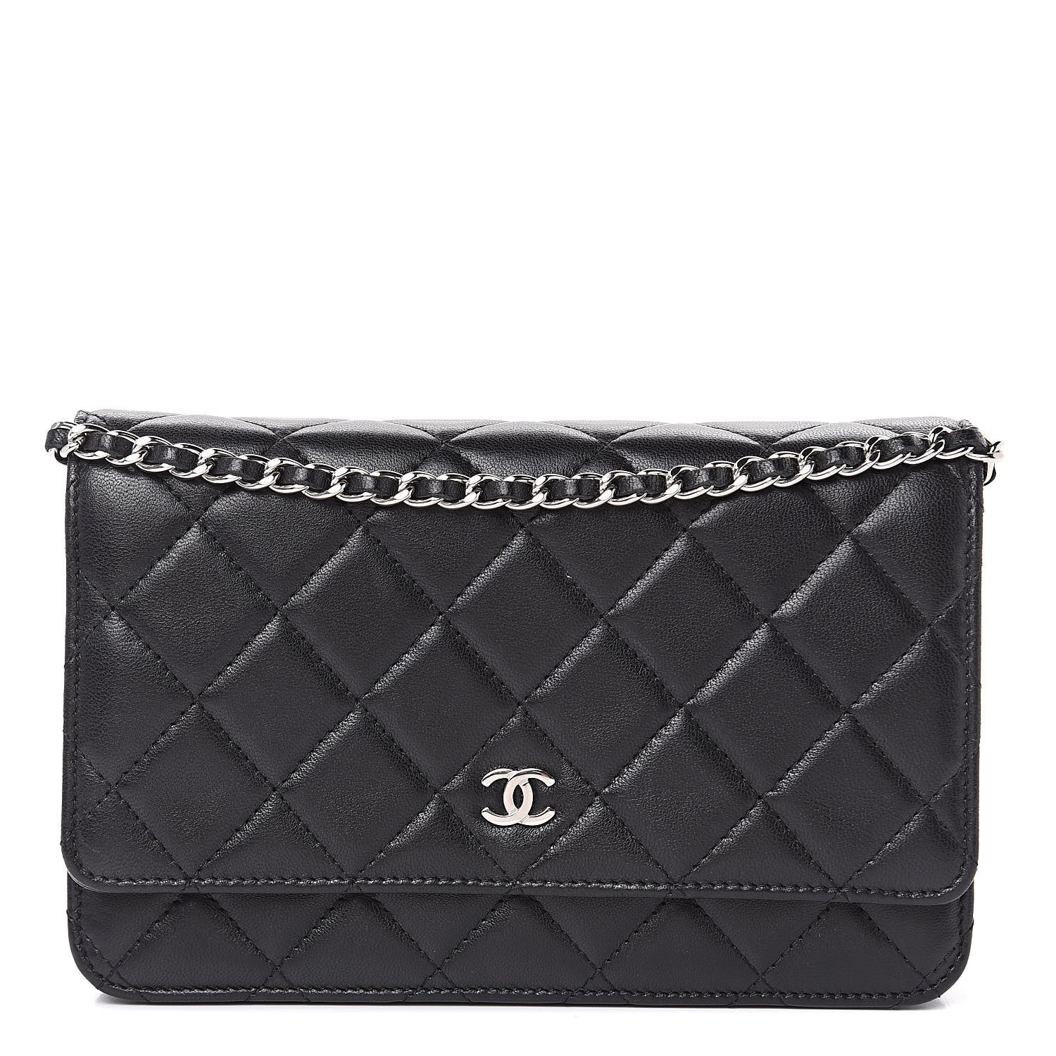 Chanel Lambskin Quilted Wallet On Chain WOC Black 1 of 12