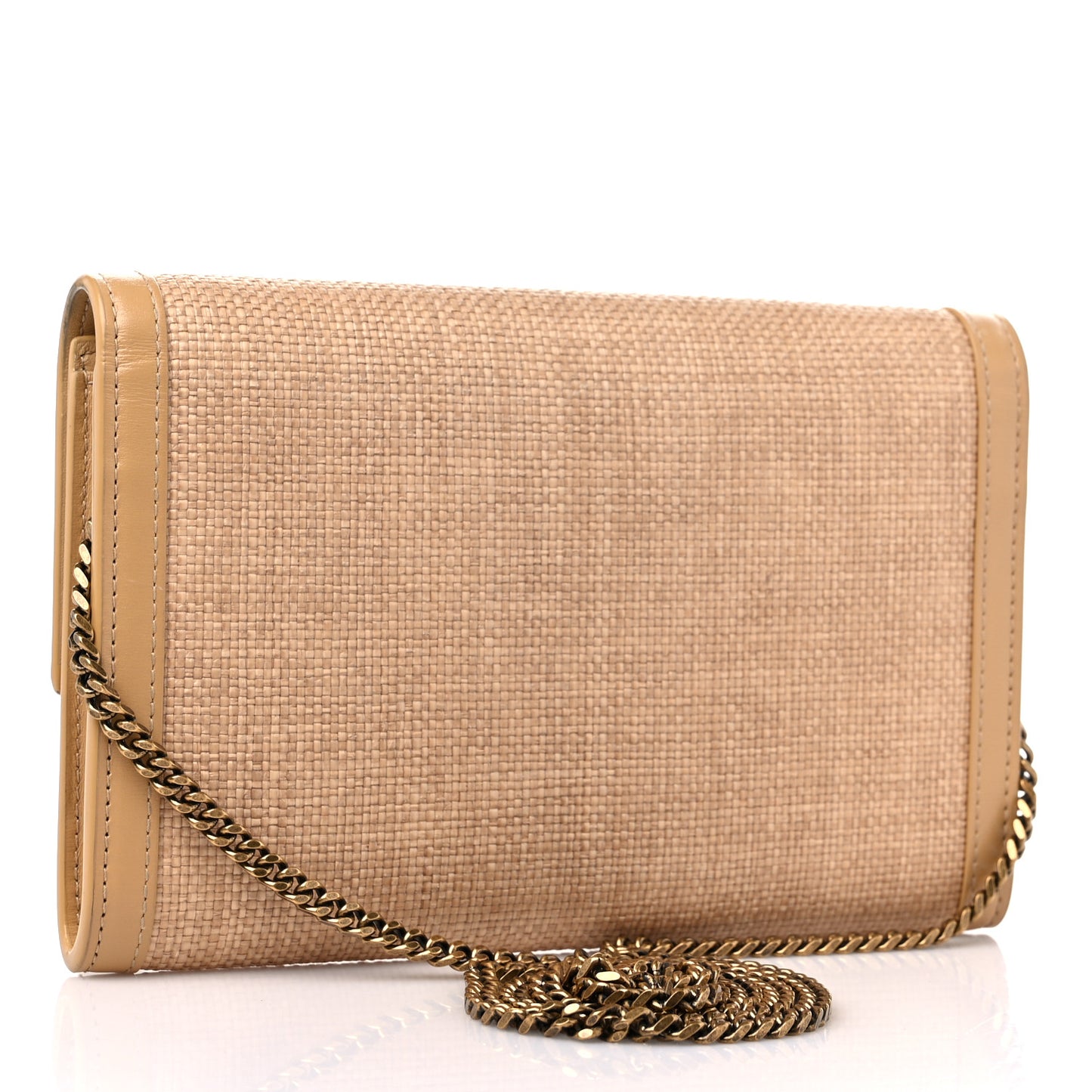 Micro Raffia Monogram Uptown Chain Wallet Natural Hay Blush